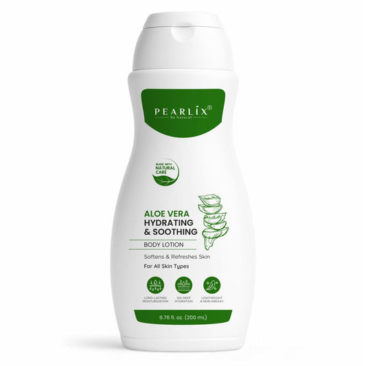 PEARLIX BE NATURAL Aloe Vera Body Lotion for Deep Hydration & Skin Cooling | Soothes Dryness, Redness & Irritation | Lightweight, Non-Sticky Daily Moisturizer for Soft & Refreshing Skin 200ML