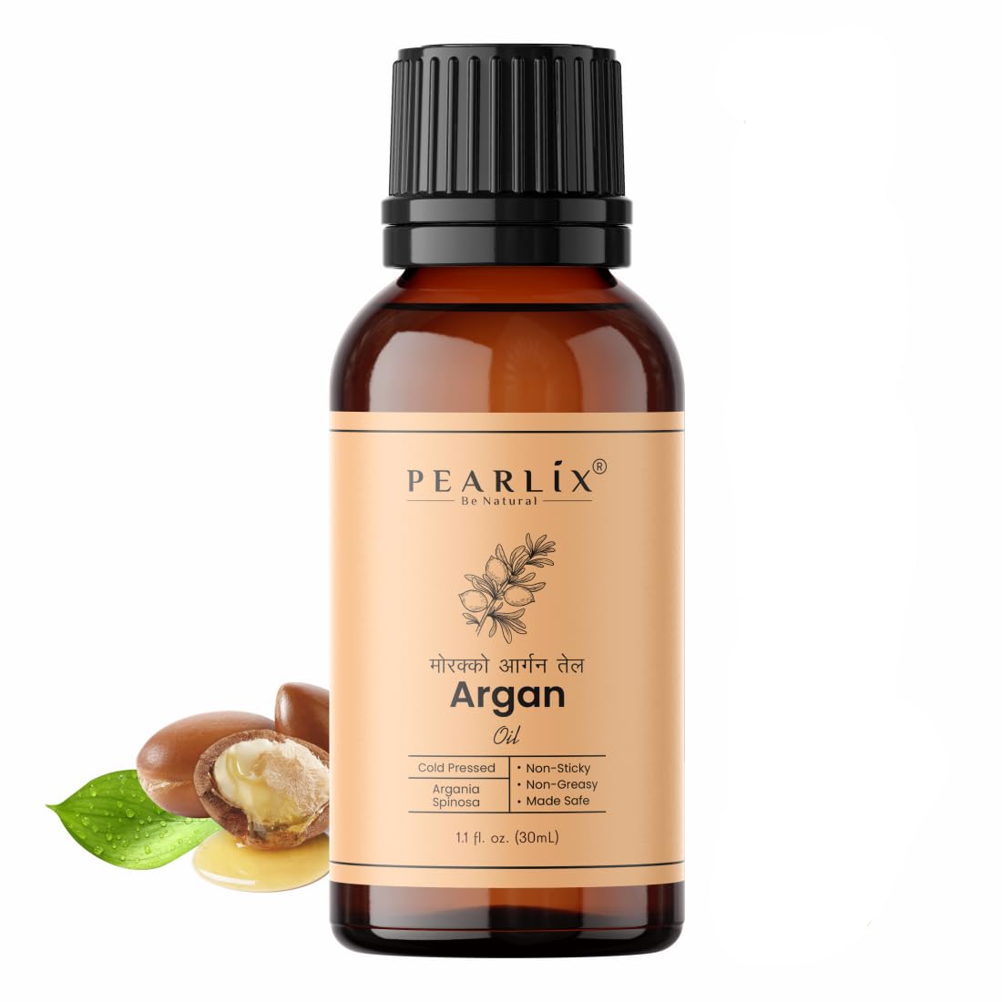 Pearlix® 100% Natural Cold Pressed Argan Oil For for Skin, Hair & Nails, Moisturizing, Nourishing, Anti-Aging, Enhances Shine & Softness, Rich in Vitamins & Antioxidants (30 ml, Argan Oil)