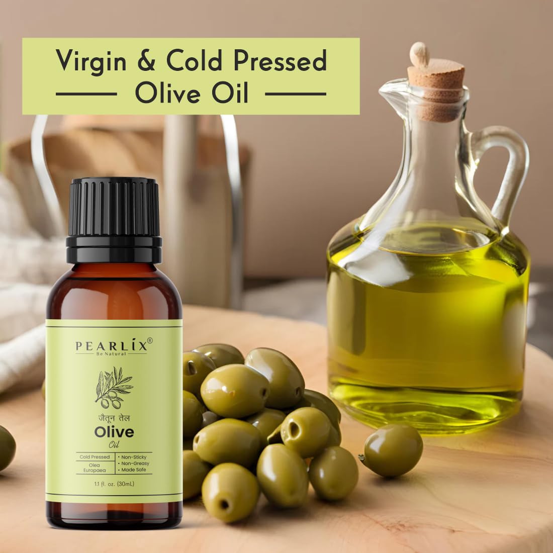Pearlix® 100% Natural Organic Cold Pressed Olive Oil for Hair & Skin | Helps Manage Variety of Skin Problems Including UV Damage | Strengthen Hair Roots | Deeply Moisturizes Skin (30 ml, Olive Oil)