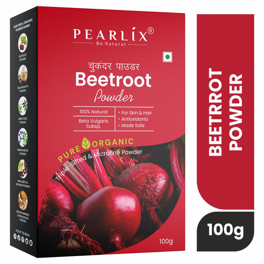Pearlix® 100% Pure Organic Beetroot Powder for Skin & Hair | Anti- Aging | Healthy Hair | Fight Acne | Nourished Dry Lips | Face Pack For Glowing Skin (100 g, Beetroot)
