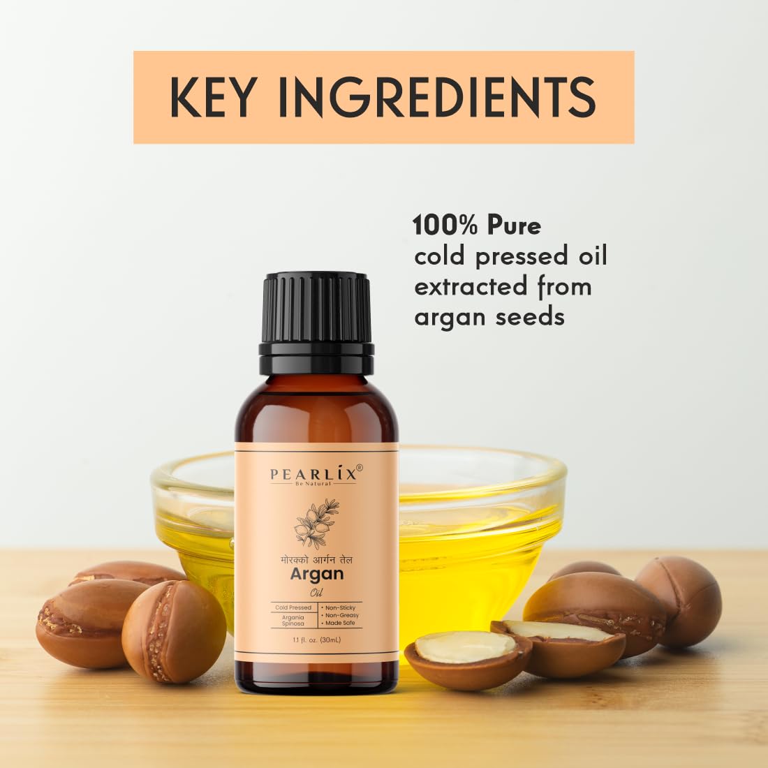 Pearlix® 100% Natural Cold Pressed Argan Oil For for Skin, Hair & Nails, Moisturizing, Nourishing, Anti-Aging, Enhances Shine & Softness, Rich in Vitamins & Antioxidants (30 ml, Argan Oil)