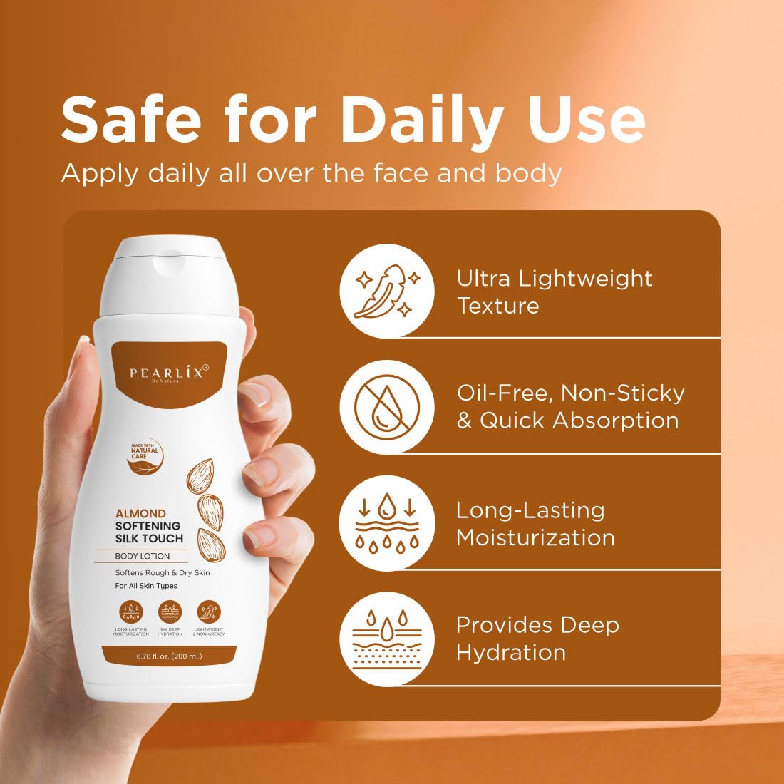 PEARLIX BE NATURAL Almond Nourishing Body Lotion| Intense Moisturization | With 2X Almond Lotion | Smooth and Healthy Looking Skin | For Very Dry Skin | 200ml