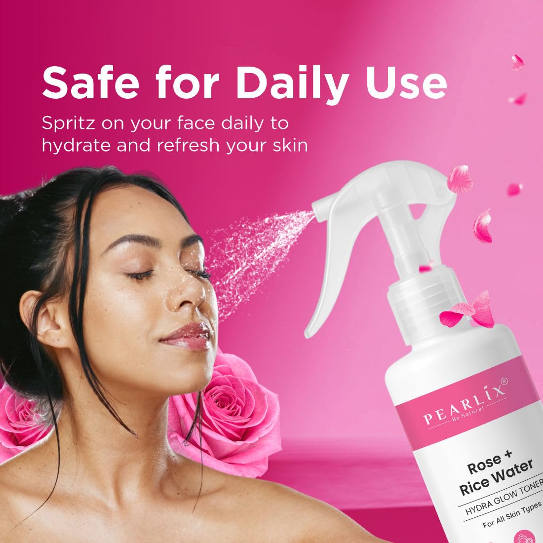 PEARLIX BE NATURAL Rose & Rice Water (Steam‑Distilled Kannauj Gulab & chawal Jal) 100 % Pure Hydrosol Face & Body Toner Mist Edible‑Grade, DIY Beauty 200ml