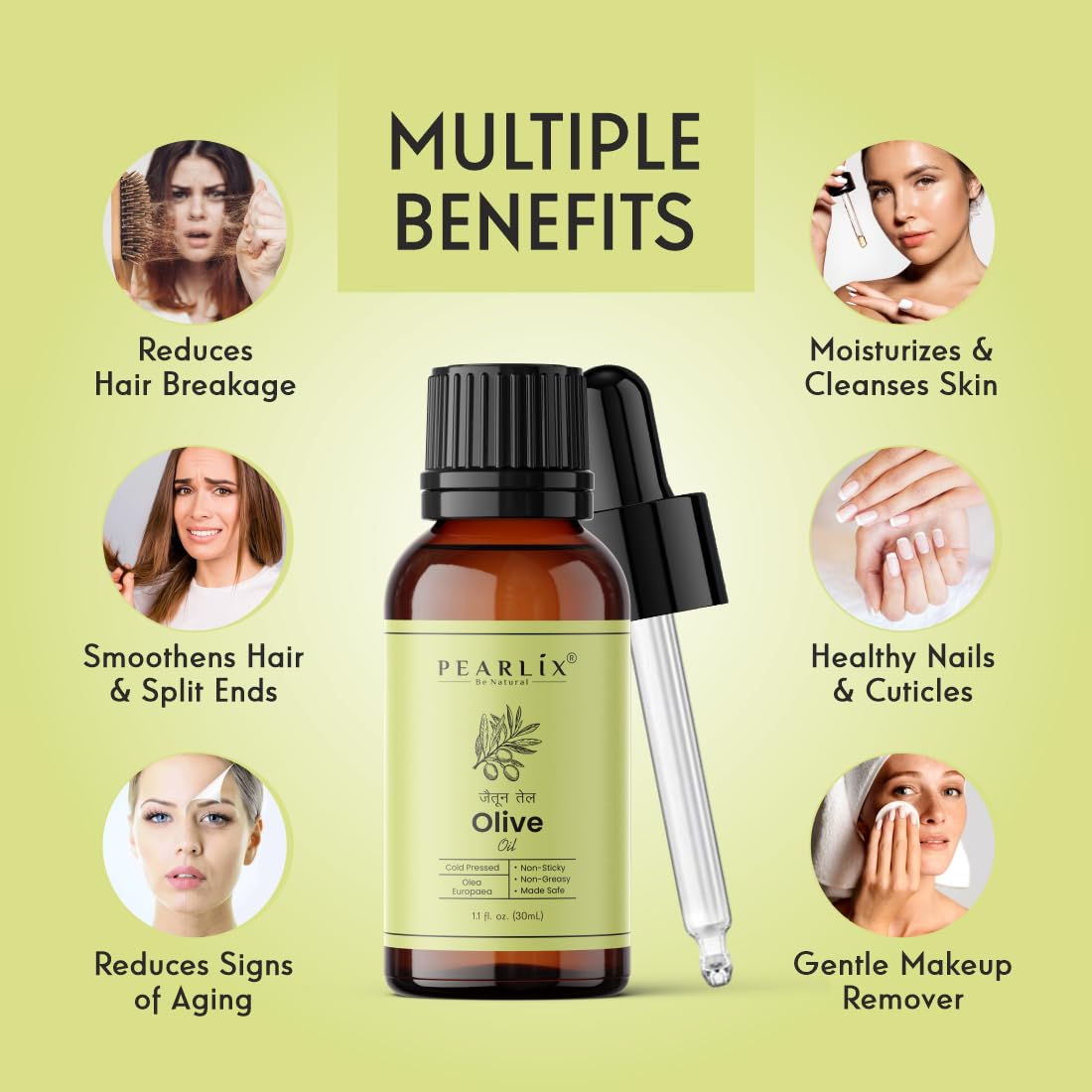 Pearlix® 100% Natural Organic Cold Pressed Olive Oil for Hair & Skin | Helps Manage Variety of Skin Problems Including UV Damage | Strengthen Hair Roots | Deeply Moisturizes Skin (30 ml, Olive Oil)