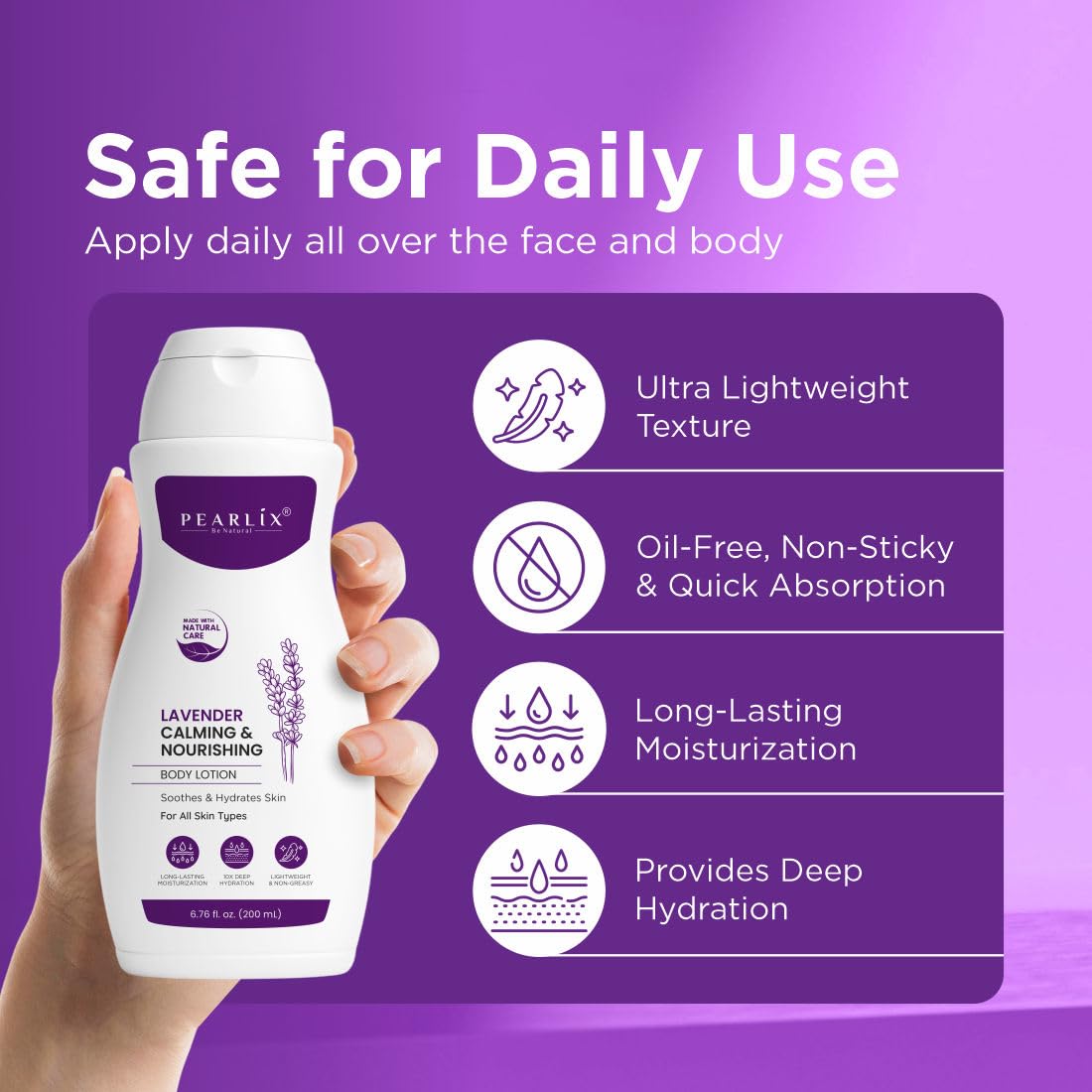 PEARLIX BE NATURAL Lavender Softening Body Lotion | Moisturizing, Nourishing, Hydrating Lotion For All Skin Types | No Parabens, No Sulphates I Lightweight, Non-Greasy Formula 200ml