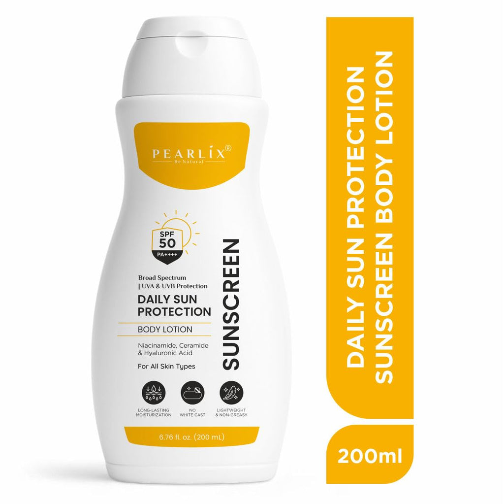 PEARLIX BE NATURAL Sunscreen Body Lotion For All Skin Type with SPF 50 PA++++ - Broad Spectrum UVA & UVB Protection, No White Cast, Enriched with Carrot Seed & Raspberry - Body Sunscreen Lotion 200ml