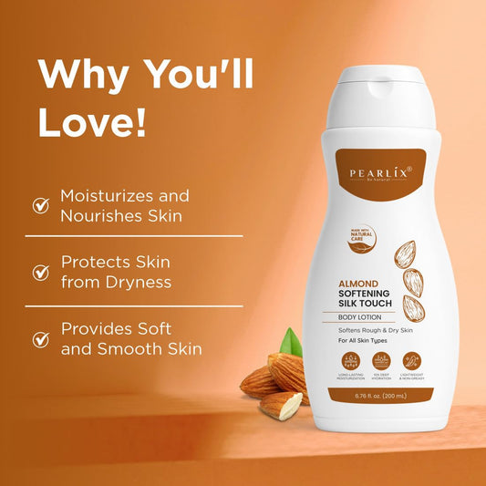 PEARLIX BE NATURAL Almond Nourishing Body Lotion| Intense Moisturization | With 2X Almond Lotion | Smooth and Healthy Looking Skin | For Very Dry Skin | 200ml