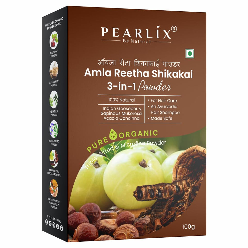 Pearlix® 100% Pure Organic Amla Reetha Shikakai Powder for Hair | Natural Cleanser | Reduce Dandruff | Reduce Split Ends | For Sclap Detox (100 G, Amla, Reetha Shikakai)