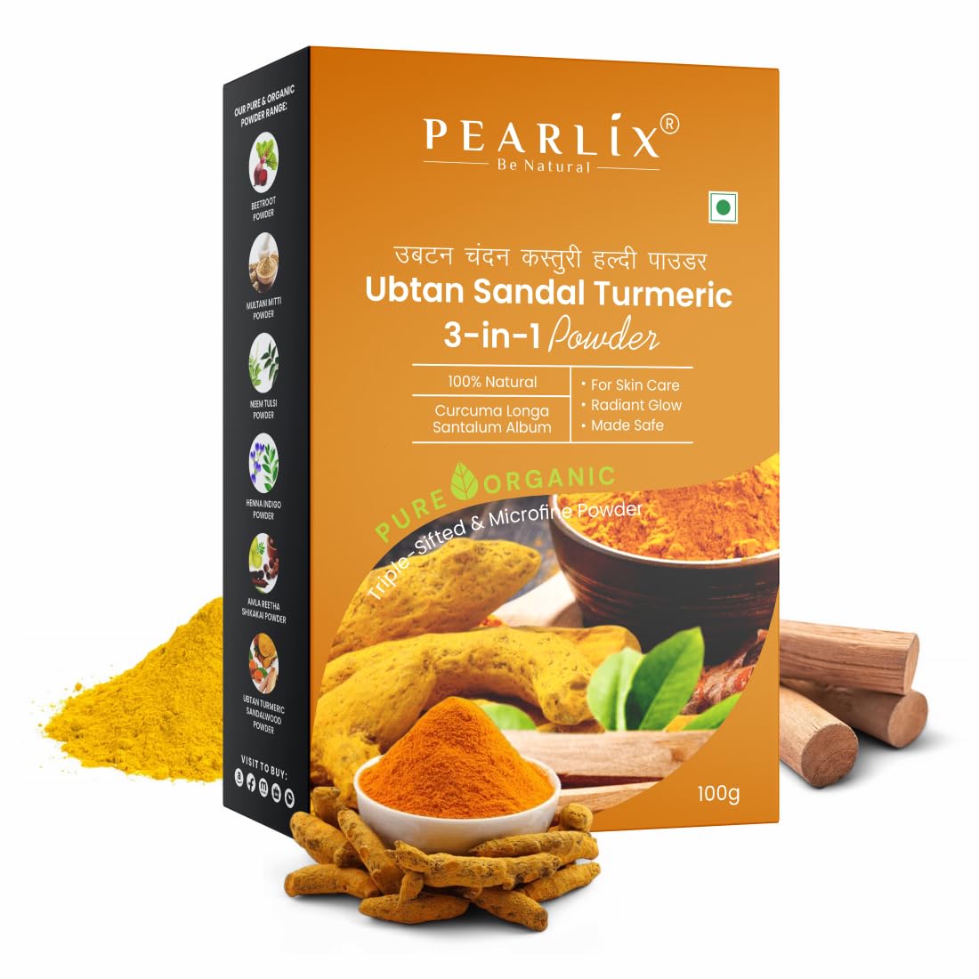 Pearlix® 100% Pure Organic Haldi Chandan Ubtan Powder for Face | Deep Cleansing | Glowing-Soft Skin | Reduce Tan | For Skin Hydration & Brightening