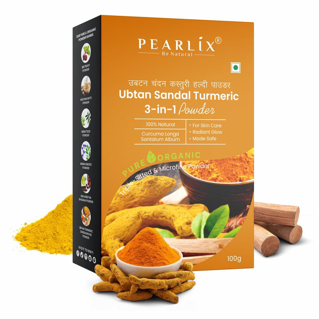 Pearlix® 100% Pure Organic Haldi Chandan Ubtan Powder for Face | Deep Cleansing | Glowing-Soft Skin | Reduce Tan | For Skin Hydration & Brightening
