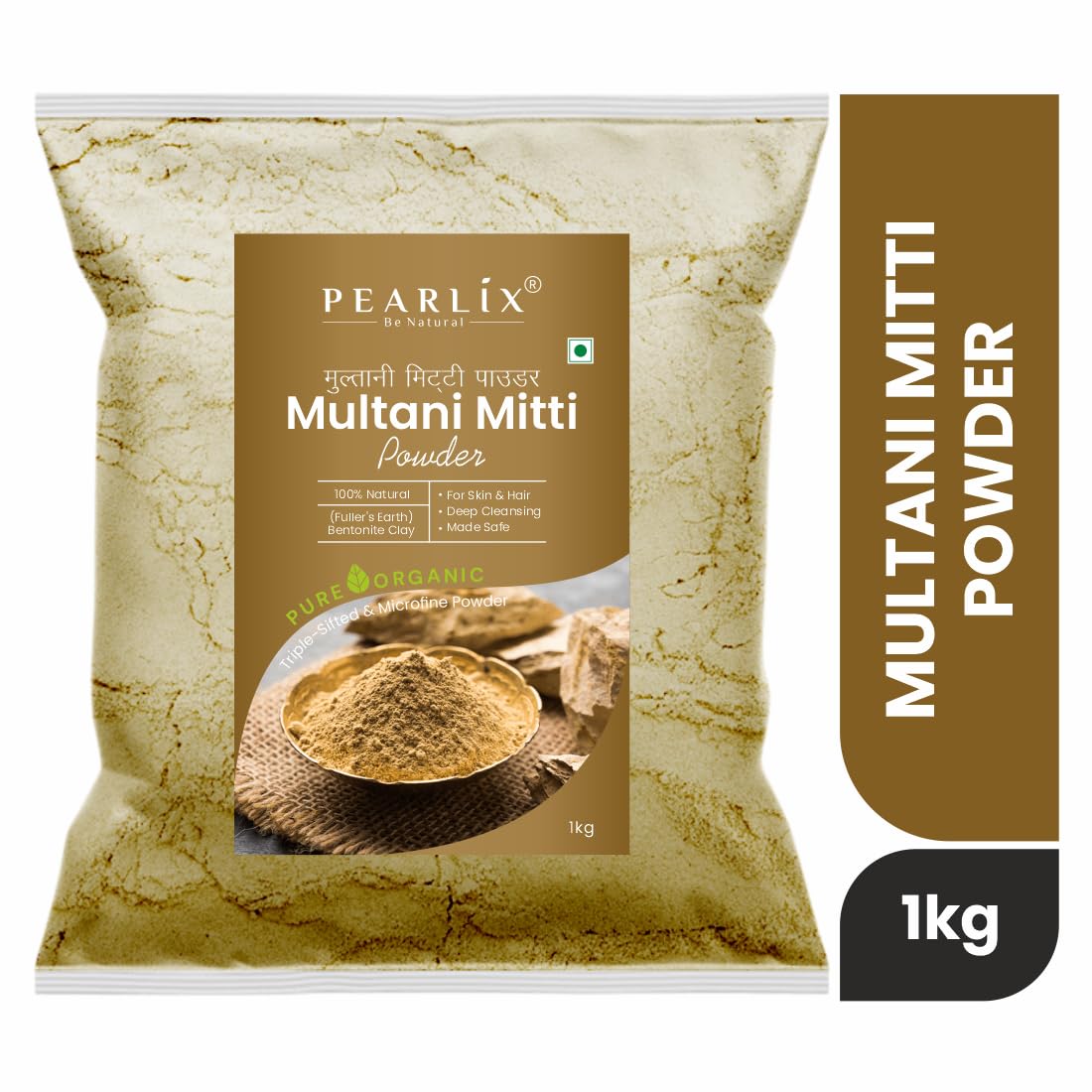 Pearlix® 100% Pure Organic Multani Mitti Powder for Hair & Skin | Deep Cleansing | Skin Brightening | Glowing-Soft Skin | Reduce Tan | Hair & Sclap | Face Pack For Control Excess Oil