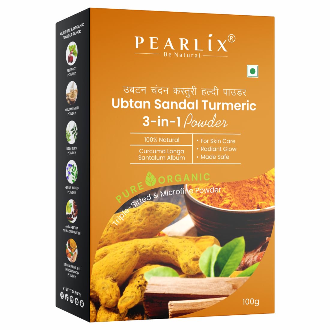 Pearlix® 100% Pure Organic Haldi Chandan Ubtan Powder for Face | Deep Cleansing | Glowing-Soft Skin | Reduce Tan | For Skin Hydration & Brightening