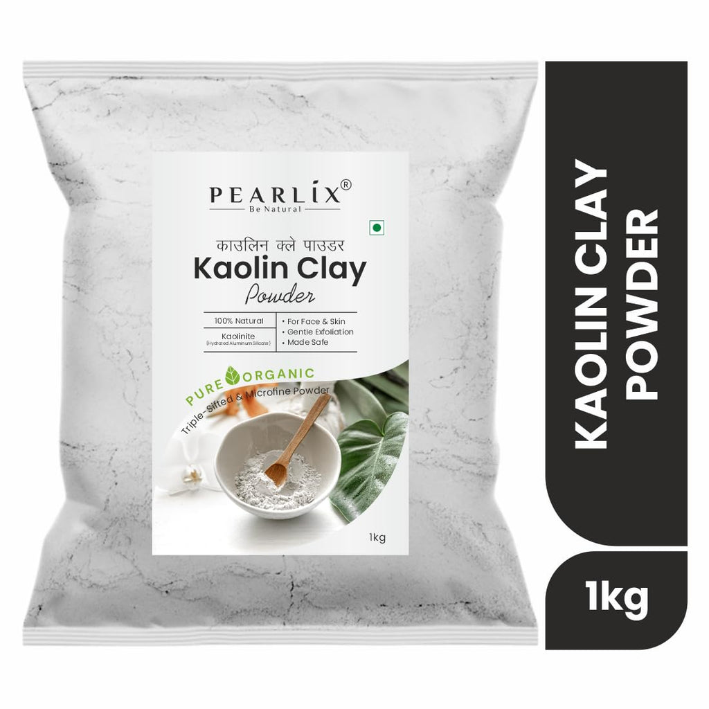 Pearlix® 100% Pure Organic Kaolin Clay Powder | China clay | White Clay | Vegan and Organic | Paraben free | Reduces Acne, De Tan & Blackheads | Fack Pack | Hair Pack (1000g (1Kg), Kaolin Clay)