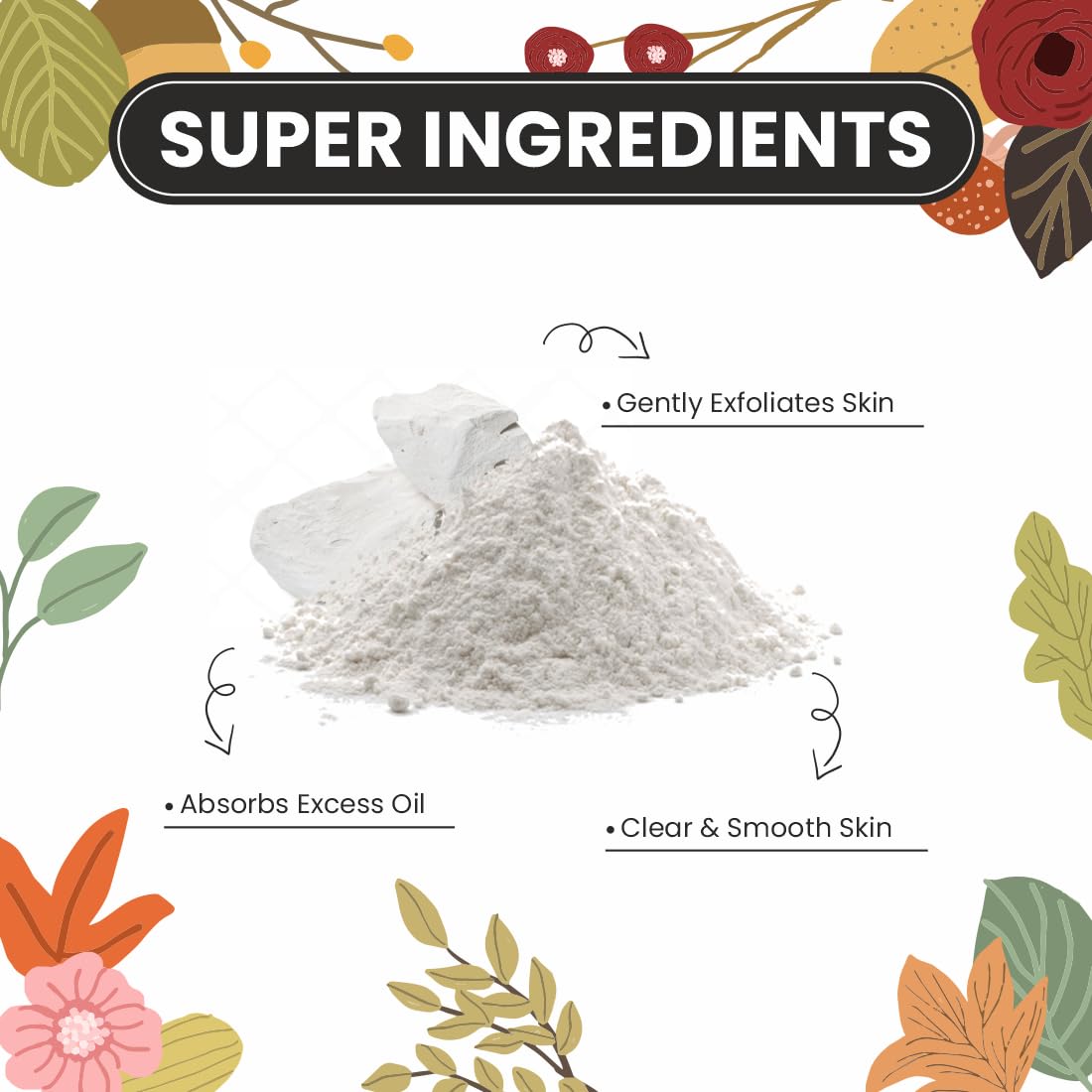 Pearlix® 100% Pure Organic Kaolin Clay Powder | China clay | White Clay | Vegan and Organic | Paraben free | Reduces Acne, De Tan & Blackheads | Fack Pack | Hair Pack (1000g (1Kg), Kaolin Clay)