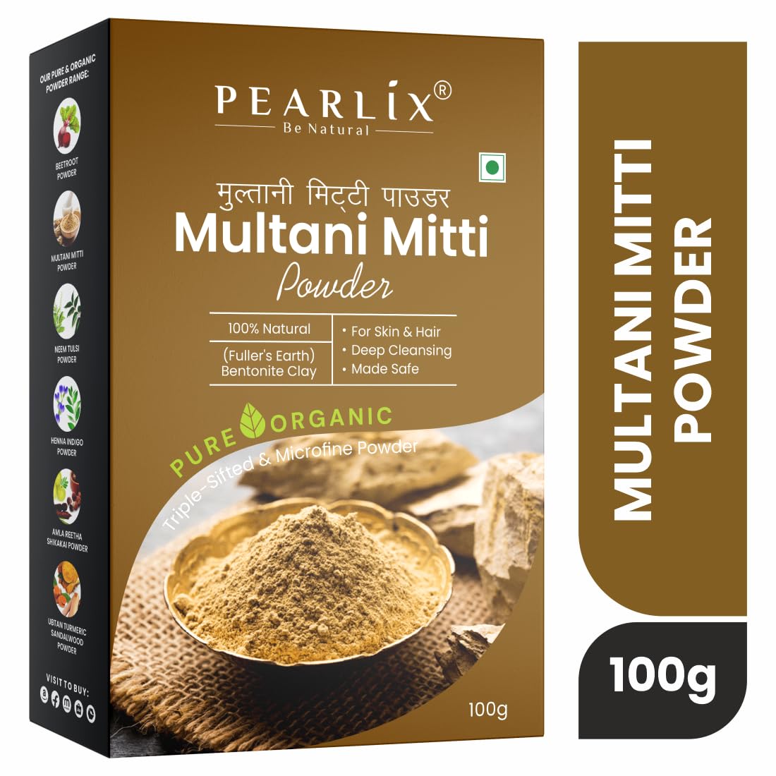 Pearlix® 100% Pure Organic Multani Mitti Powder for Hair & Skin | Deep Cleansing | Skin Brightening | Glowing-Soft Skin | Reduce Tan | Hair & Sclap | Face Pack For Control Excess Oil (200 g Pack of 2, Multani Mitti)