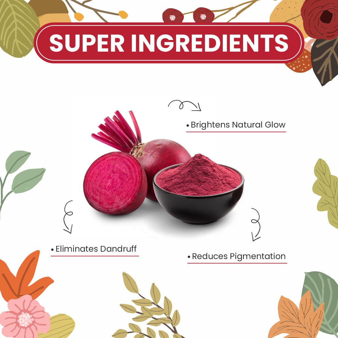 Pearlix® 100% Pure Organic Beetroot Powder for Skin & Hair | Anti- Aging | Healthy Hair | Fight Acne | Nourished Dry Lips | Face Pack For Glowing Skin (100 g, Beetroot)