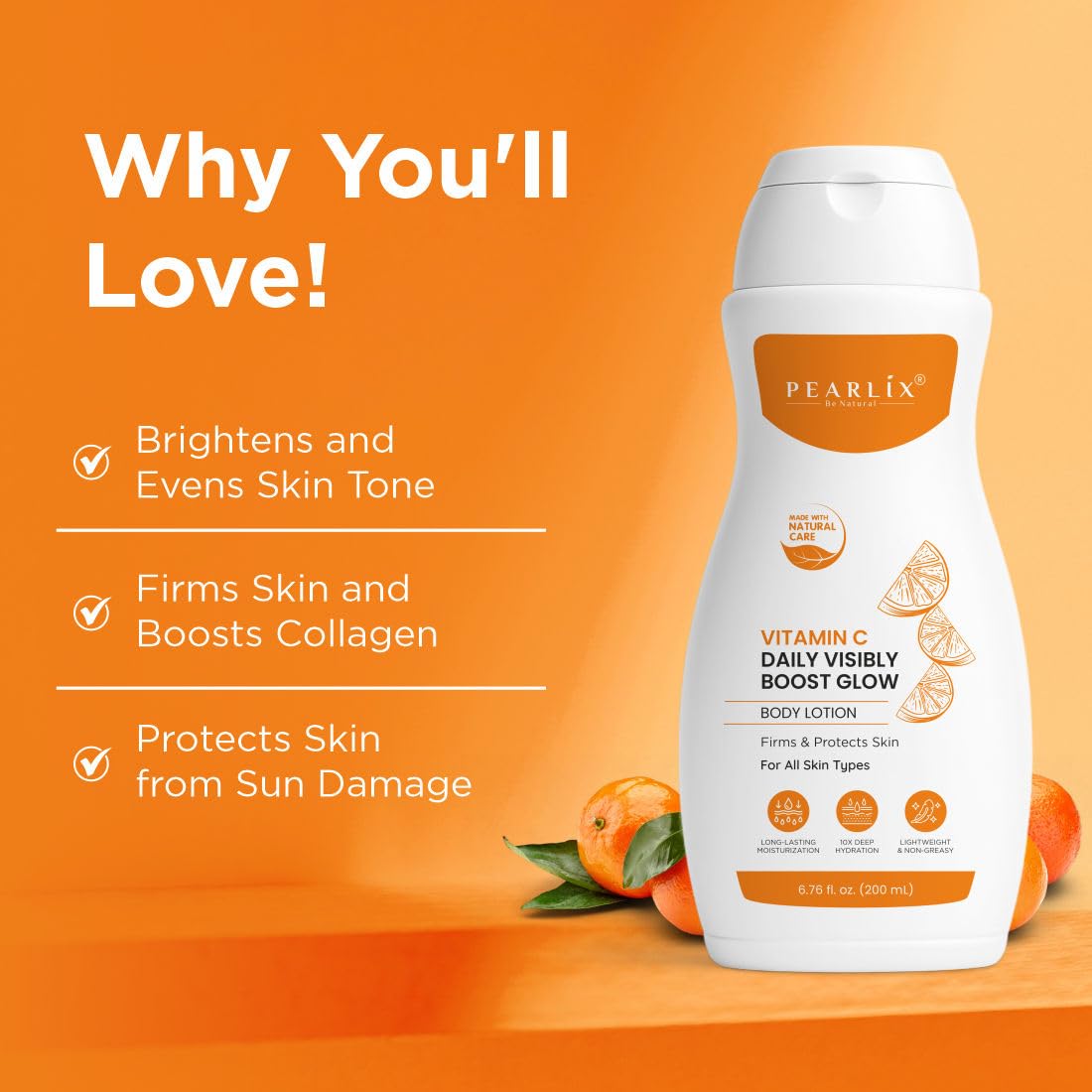 PEARLIX BE NATURAL VITAMIN C Body Lotion Daily Visibly Boost Glow Body Lotion for Dry Skin, Suitable for Winters & Summer Benefits & Deep Hydration, Moisturizer for Body 200ml