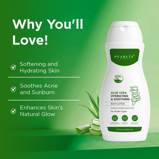 PEARLIX BE NATURAL Aloe Vera Body Lotion for Deep Hydration & Skin Cooling | Soothes Dryness, Redness & Irritation | Lightweight, Non-Sticky Daily Moisturizer for Soft & Refreshing Skin 200ML