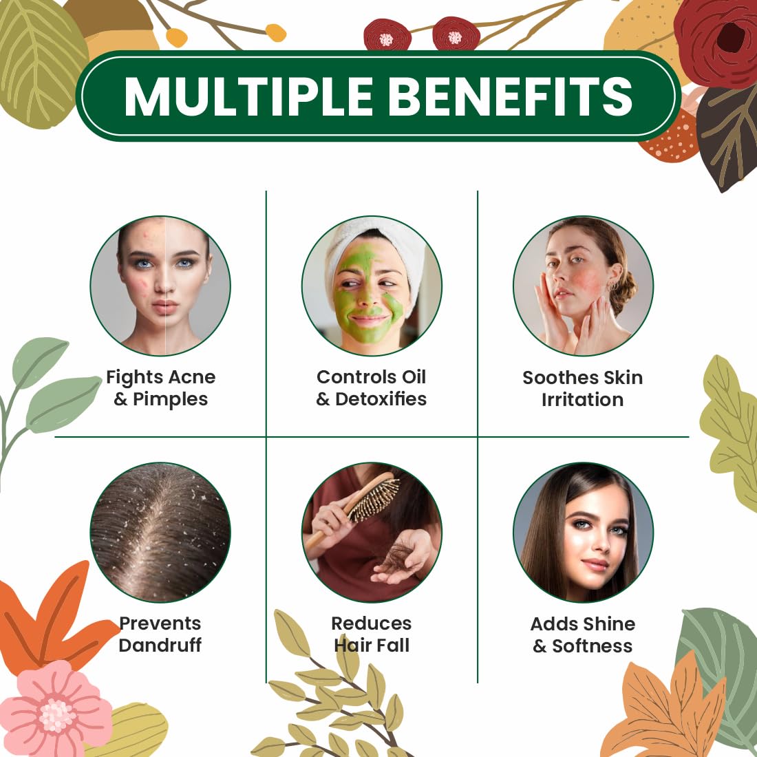 Pearlix® 100% Pure Organic Neem Tulsi Powder For Skin & Hair | Anti- Aging | Reduce Hair Fall | Fight Acne | Oil Control | Face Pack For Glowing Skin