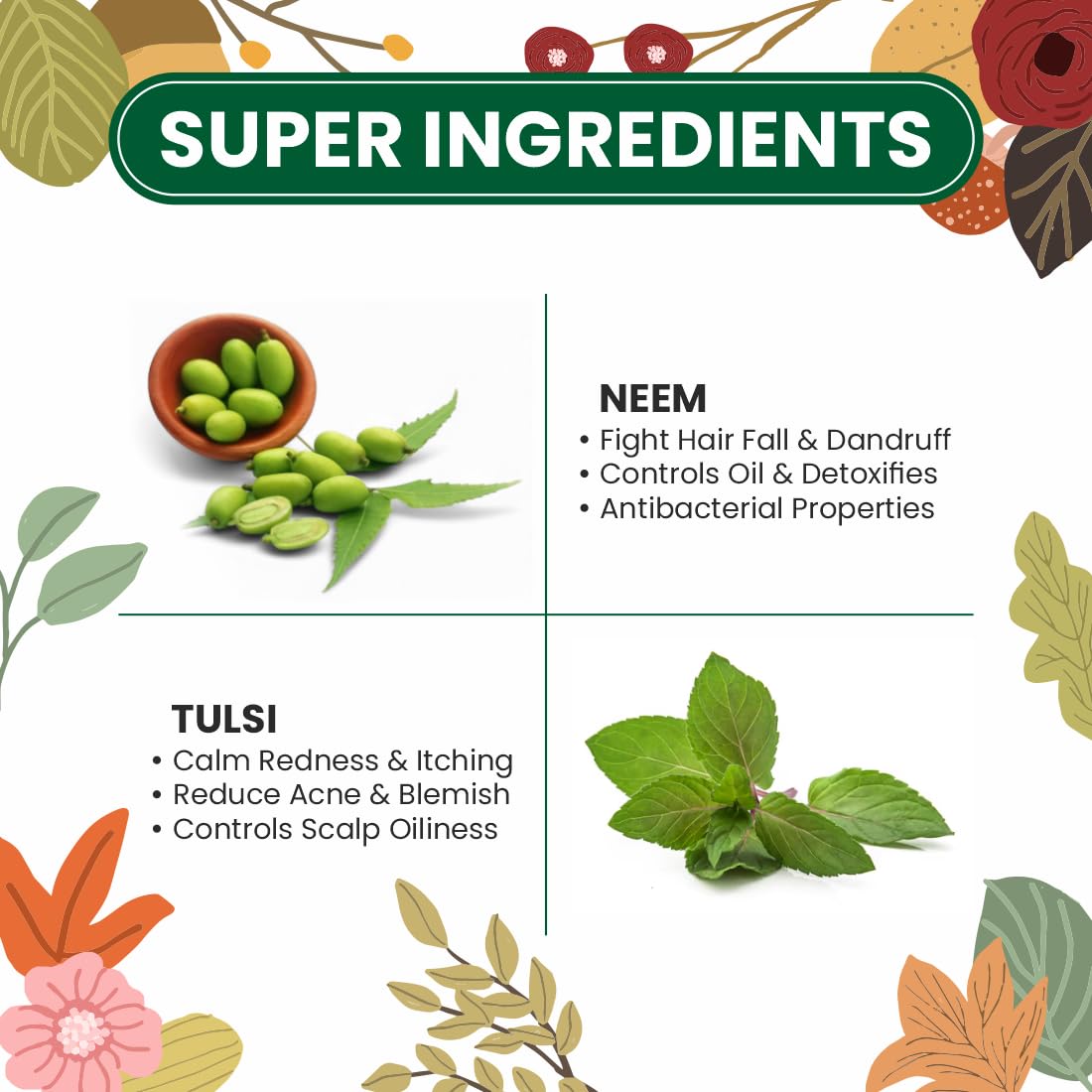 Pearlix® 100% Pure Organic Neem Tulsi Powder For Skin & Hair | Anti- Aging | Reduce Hair Fall | Fight Acne | Oil Control | Face Pack For Glowing Skin