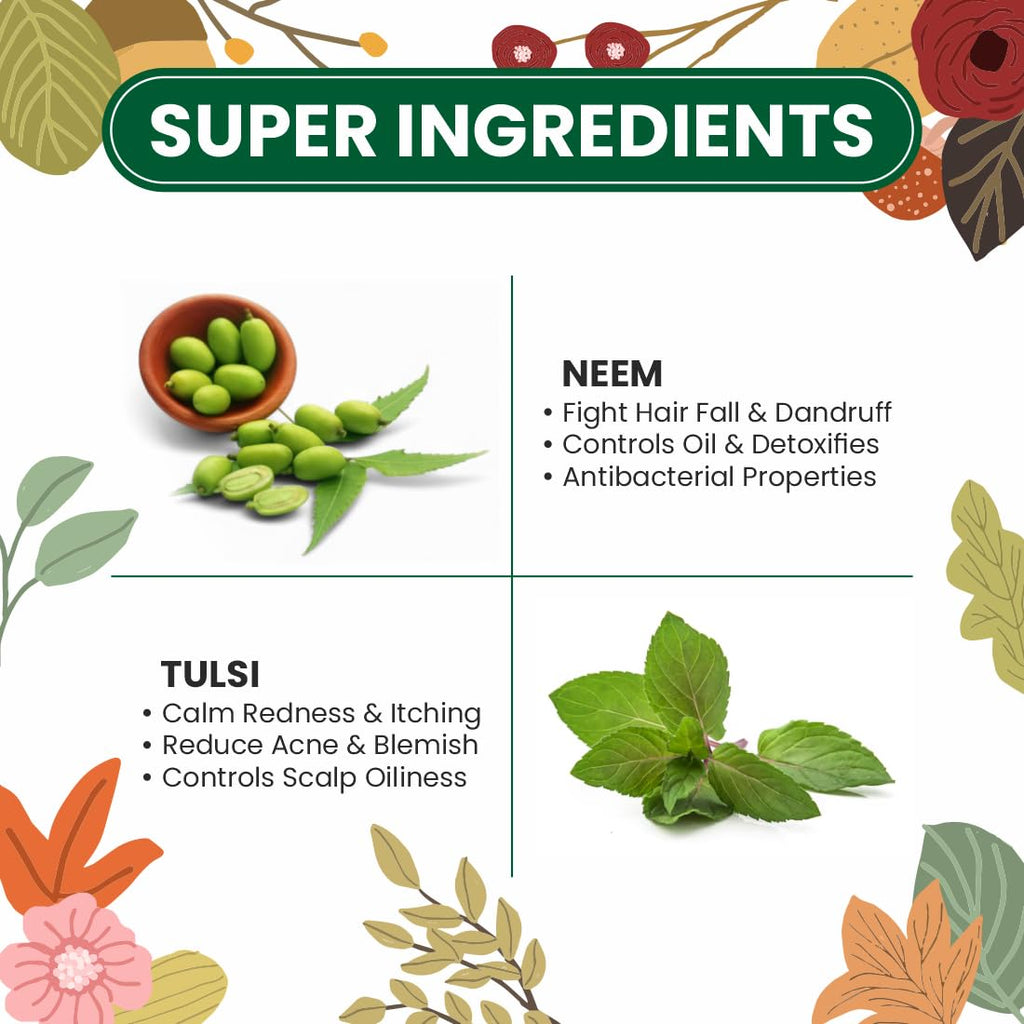 Pearlix® 100% Pure Organic Neem Tulsi Powder For Skin & Hair | Anti- Aging | Reduce Hair Fall | Fight Acne | Oil Control | Face Pack For Glowing Skin