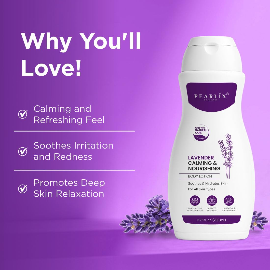 PEARLIX BE NATURAL Lavender Softening Body Lotion | Moisturizing, Nourishing, Hydrating Lotion For All Skin Types | No Parabens, No Sulphates I Lightweight, Non-Greasy Formula 200ml
