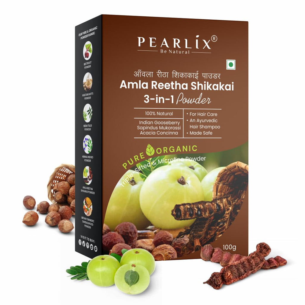 Pearlix® 100% Pure Organic Amla Reetha Shikakai Powder for Hair | Natural Cleanser | Reduce Dandruff | Reduce Split Ends | For Sclap Detox (100 G, Amla, Reetha Shikakai)