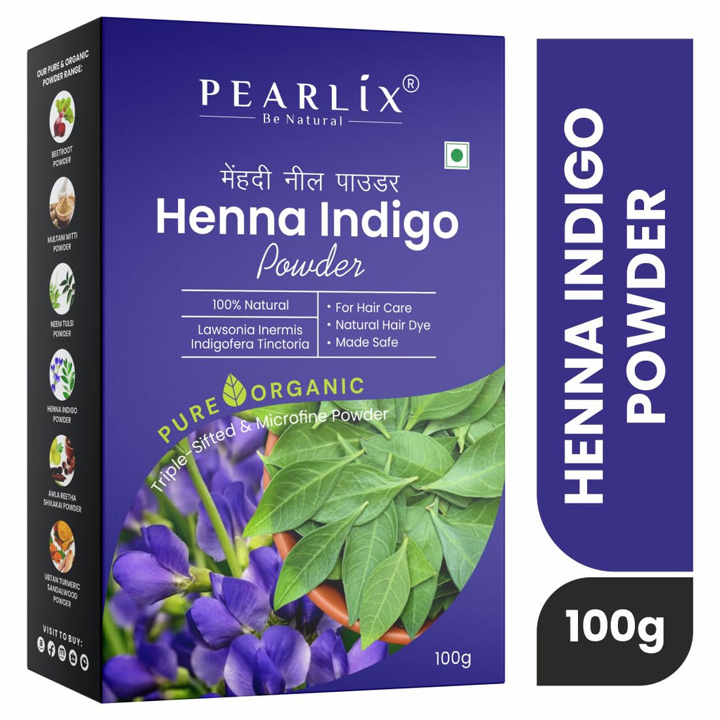 Pearlix® 100% Pure Organic Henna & Indigo Powder for Hair | Enhances Shine Strengthens & Reduces Hair Fall