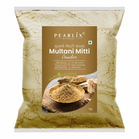 Pearlix® 100% Pure Organic Multani Mitti Powder for Hair & Skin | Deep Cleansing | Skin Brightening | Glowing-Soft Skin | Reduce Tan | Hair & Sclap | Face Pack For Control Excess Oil