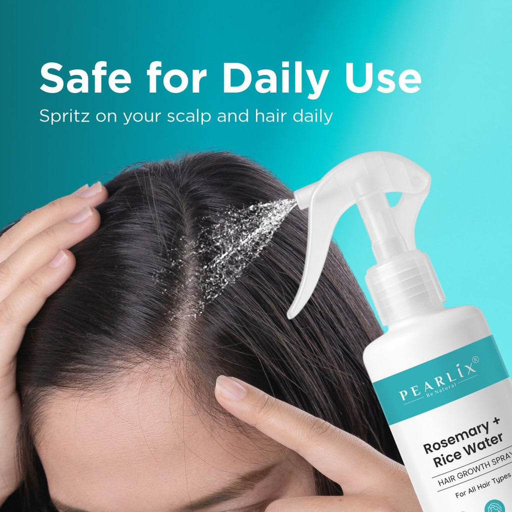 PEARLIX BE NATURAL Rosemary & Rice Water Hair Spray | Strengthening Mist with Natural Shine | Non-Sticky, Fast Absorbing Leave-In Spray for Scalp & Hair | For Men & Women 200ML