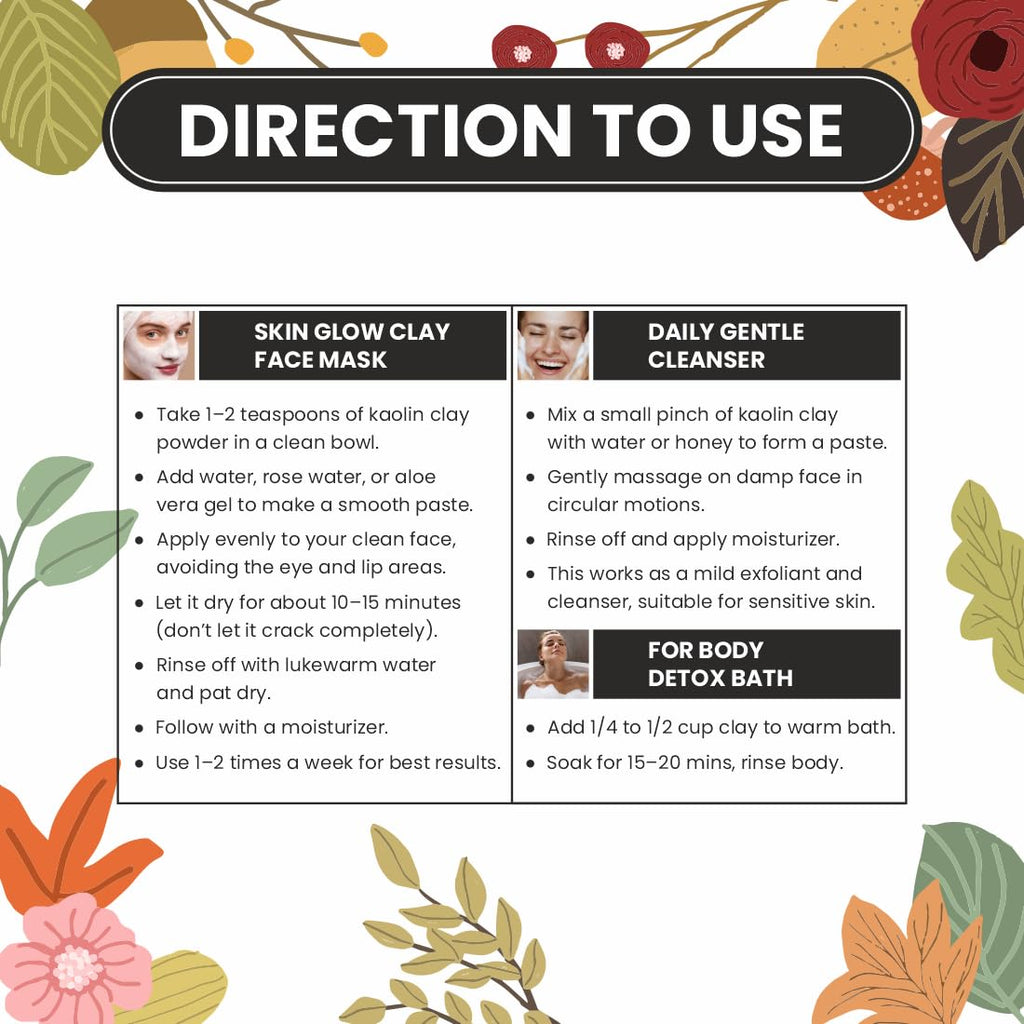 Pearlix® 100% Pure Organic Kaolin Clay Powder | China clay | White Clay | Vegan and Organic | Paraben free | Reduces Acne, De Tan & Blackheads | Fack Pack | Hair Pack (1000g (1Kg), Kaolin Clay)