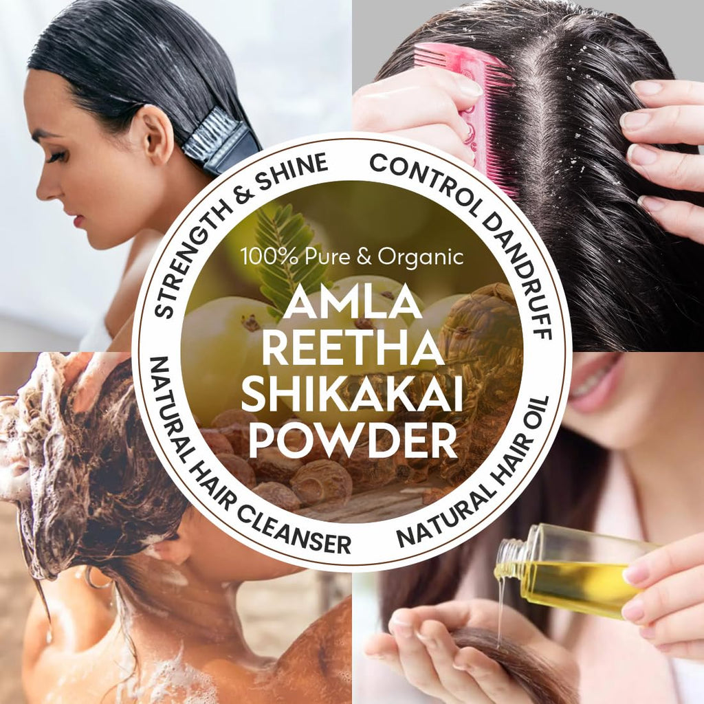 Pearlix® 100% Pure Organic Amla Reetha Shikakai Powder for Hair | Natural Cleanser | Reduce Dandruff | Reduce Split Ends | For Sclap Detox (100 G, Amla, Reetha Shikakai)