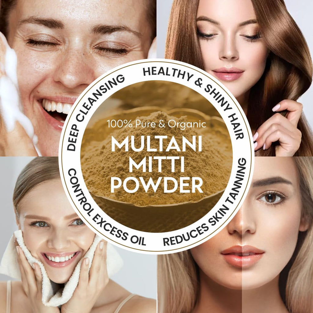 Pearlix® 100% Pure Organic Multani Mitti Powder for Hair & Skin | Deep Cleansing | Skin Brightening | Glowing-Soft Skin | Reduce Tan | Hair & Sclap | Face Pack For Control Excess Oil (200 g Pack of 2, Multani Mitti)