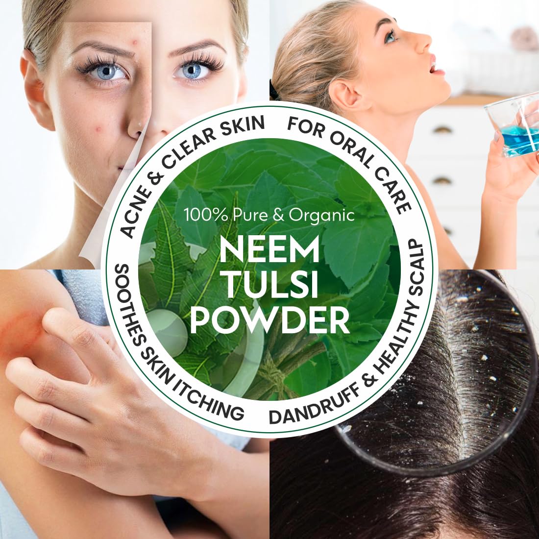 Pearlix® 100% Pure Organic Neem Tulsi Powder For Skin & Hair | Anti- Aging | Reduce Hair Fall | Fight Acne | Oil Control | Face Pack For Glowing Skin